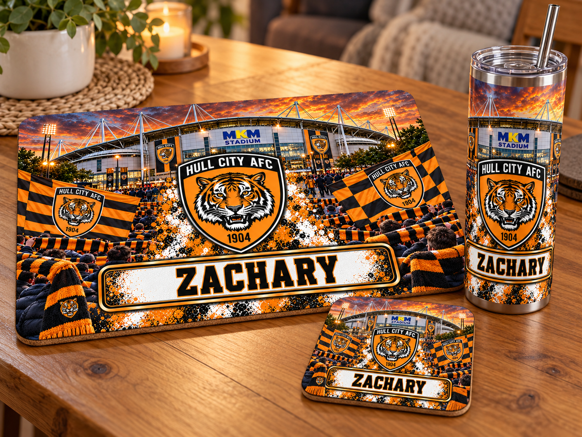Footie tablemat, coaster and tumbler set