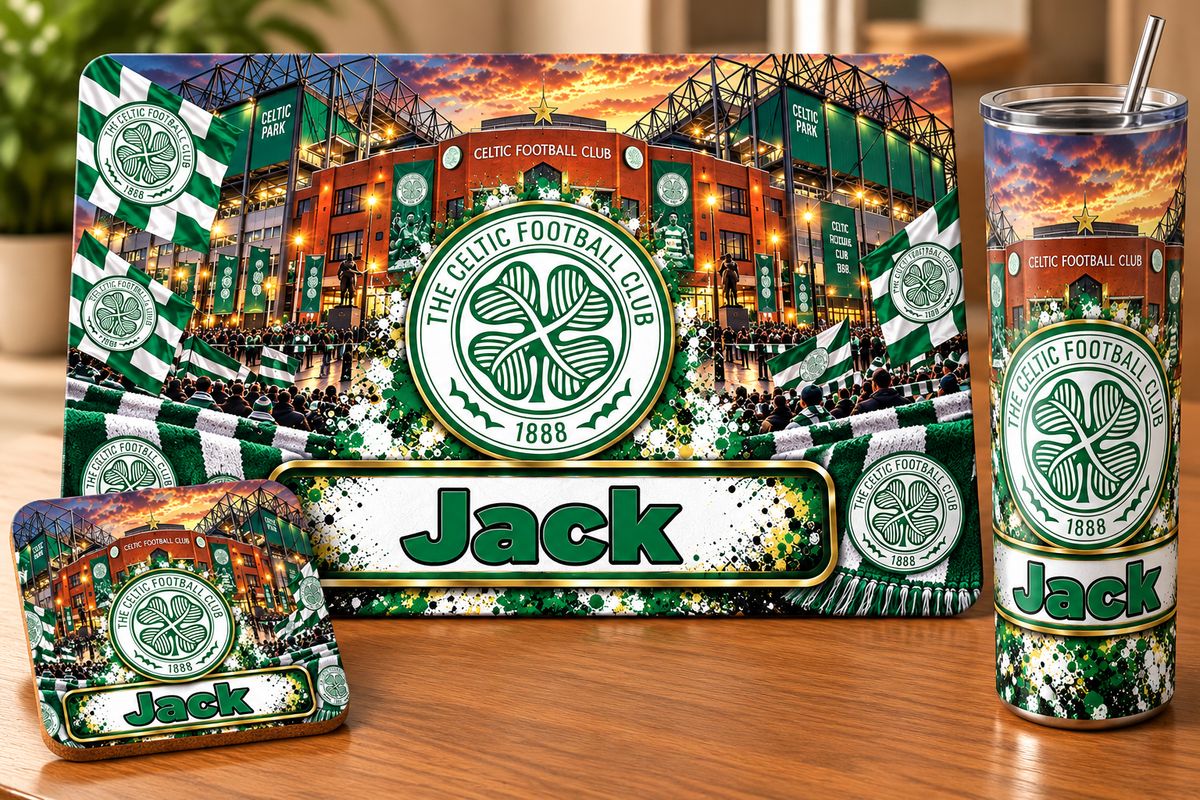 Footie tablemat, coaster and tumbler set