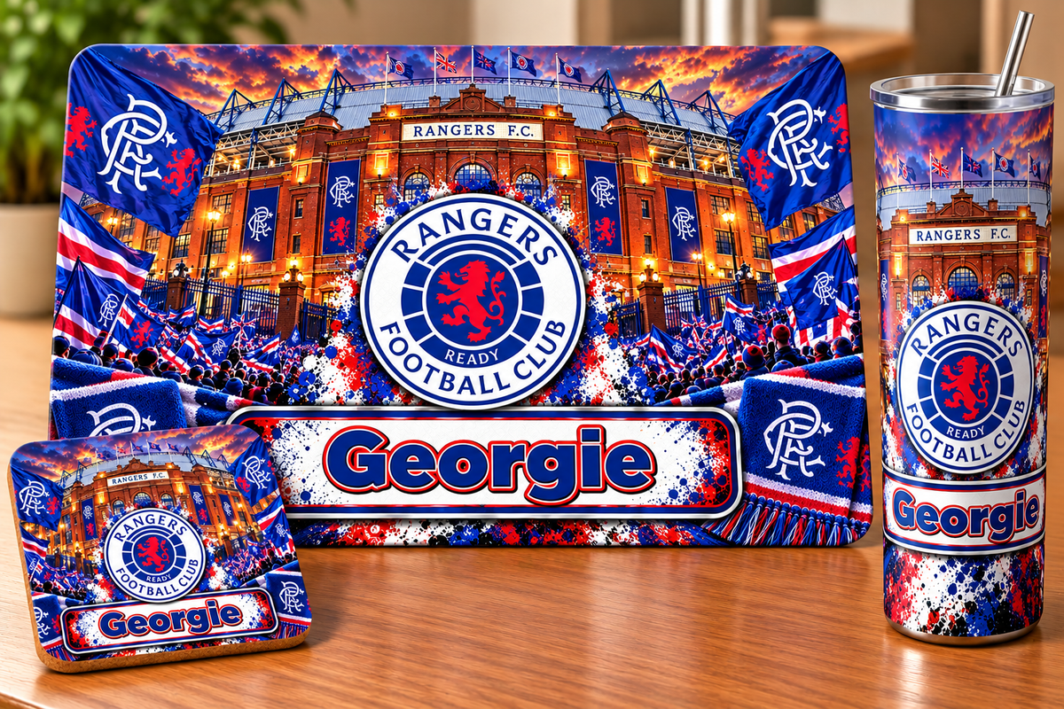 Footie tablemat, coaster and tumbler set