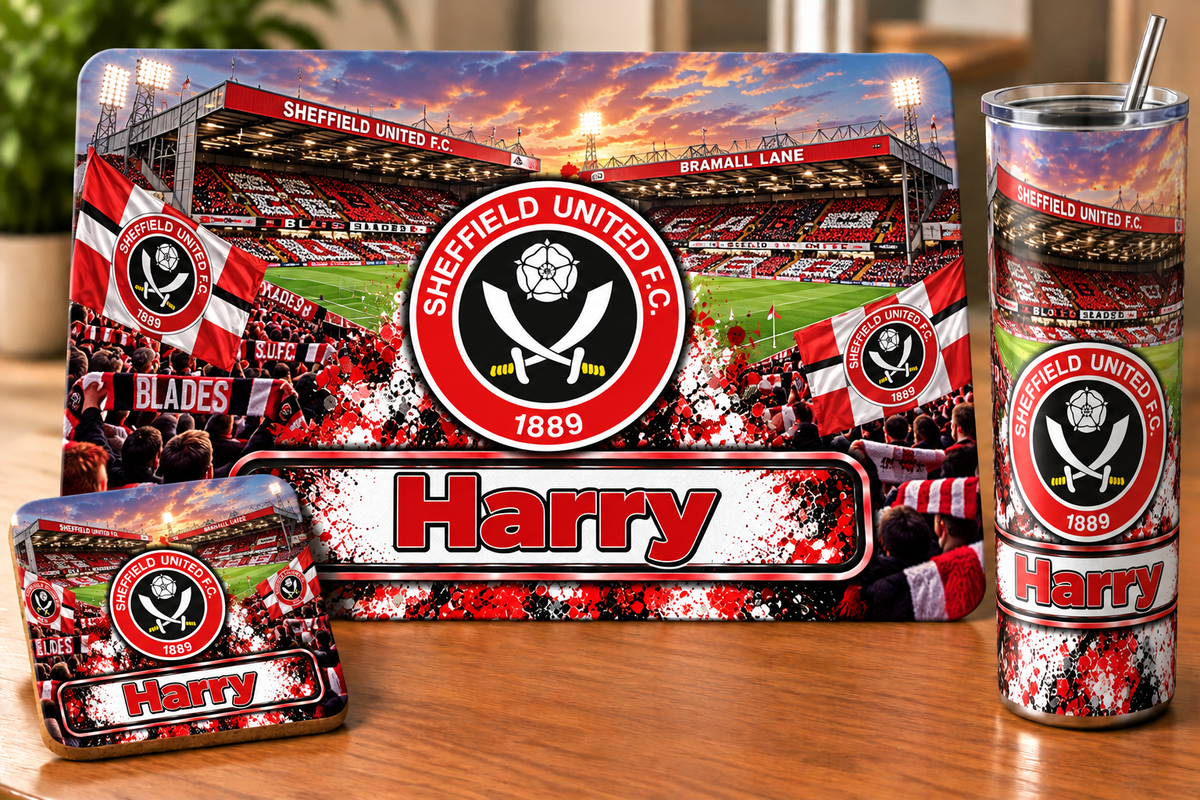 Footie tablemat, coaster and tumbler set