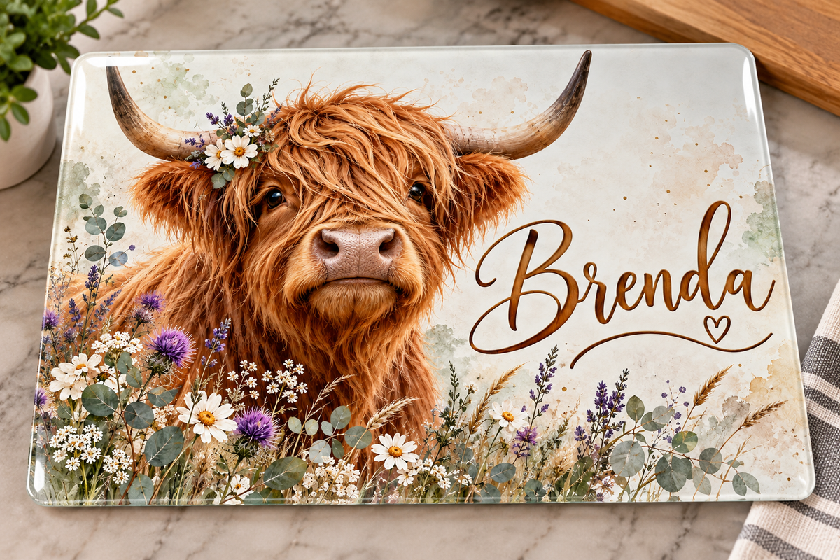Highland Cow glass board