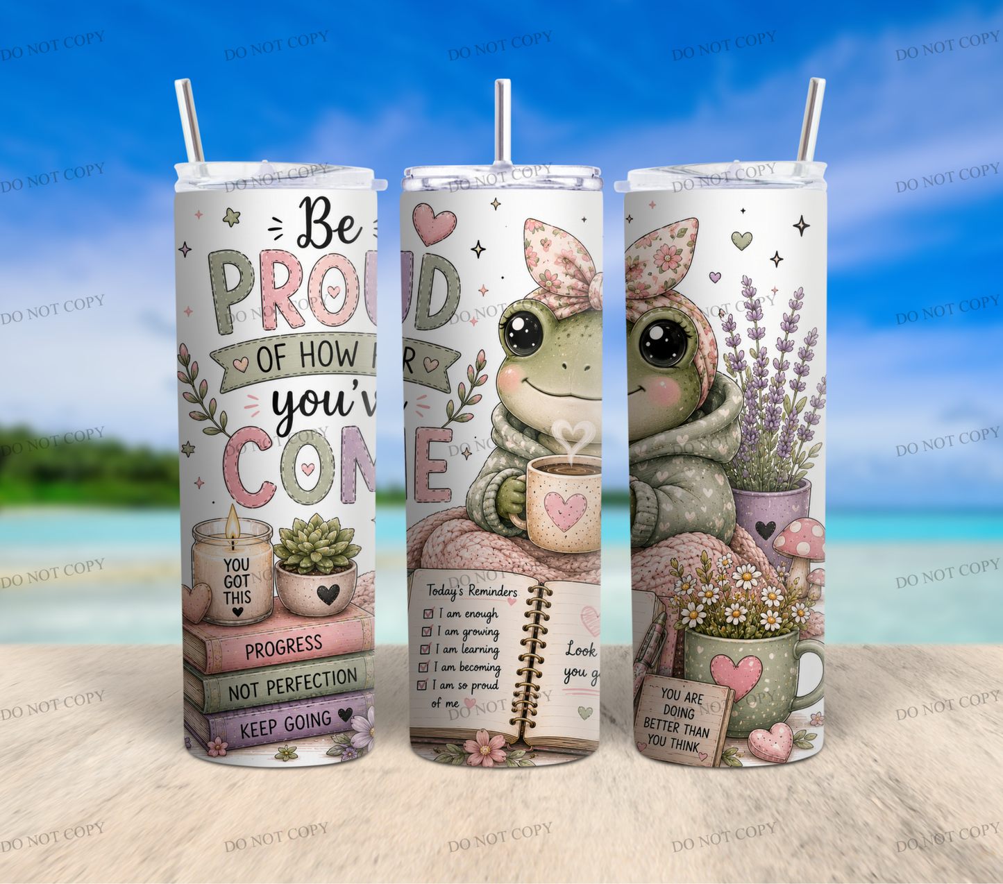 Mental Health Frog Collection | 10 Inspirational 20oz Skinny Tumbler Wrap PNG Bundle