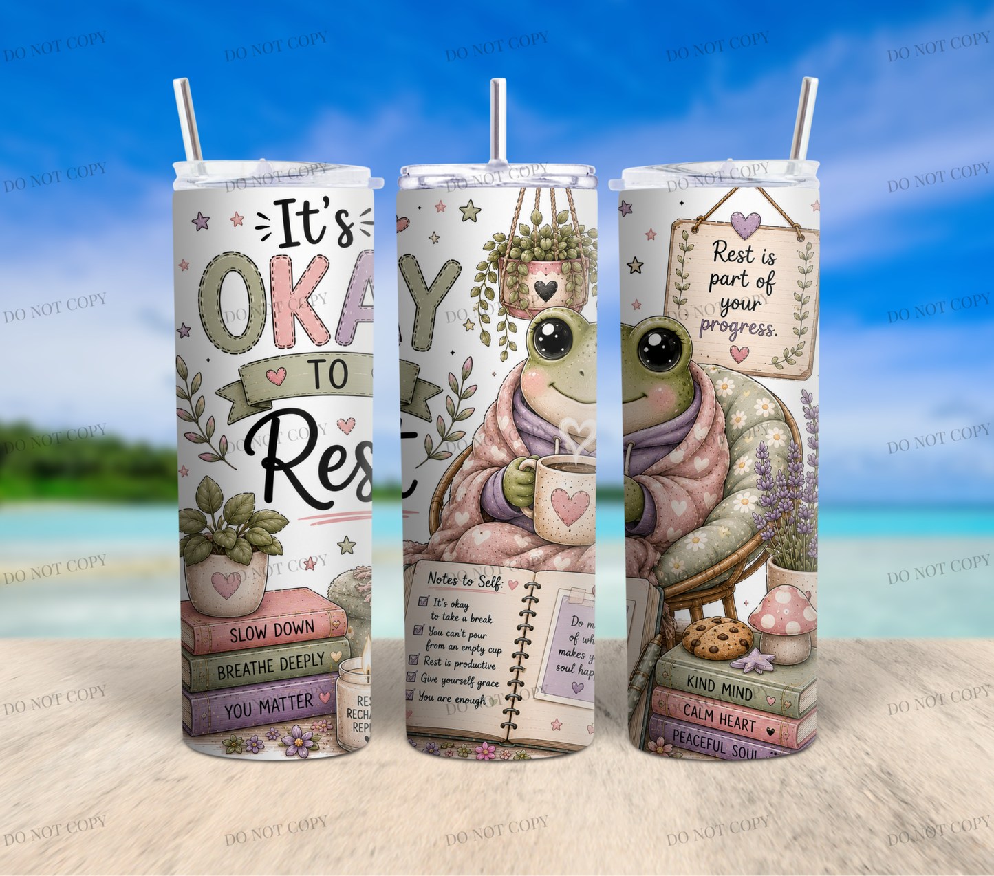 Mental Health Frog Collection | 10 Inspirational 20oz Skinny Tumbler Wrap PNG Bundle