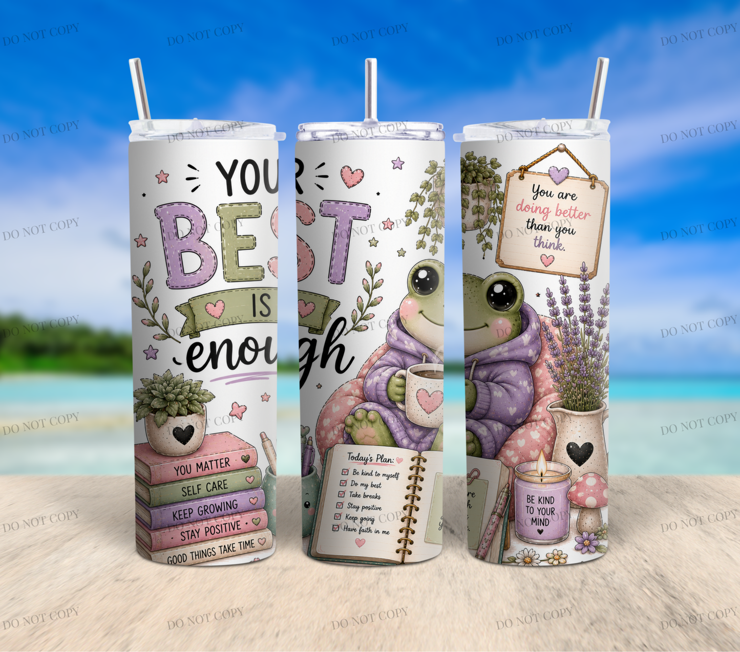 Mental Health Frog Collection | 10 Inspirational 20oz Skinny Tumbler Wrap PNG Bundle