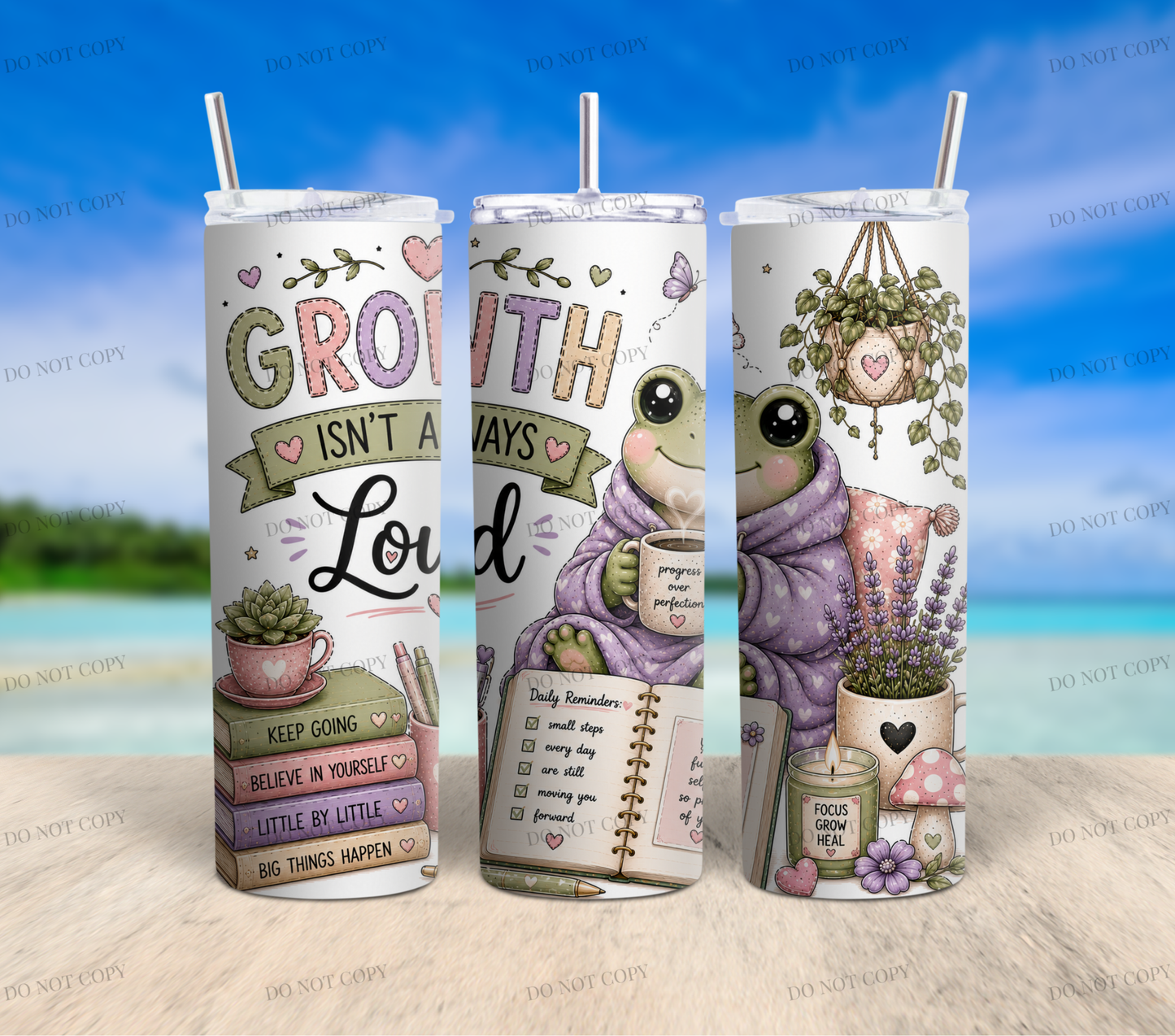 Mental Health Frog Collection | 10 Inspirational 20oz Skinny Tumbler Wrap PNG Bundle