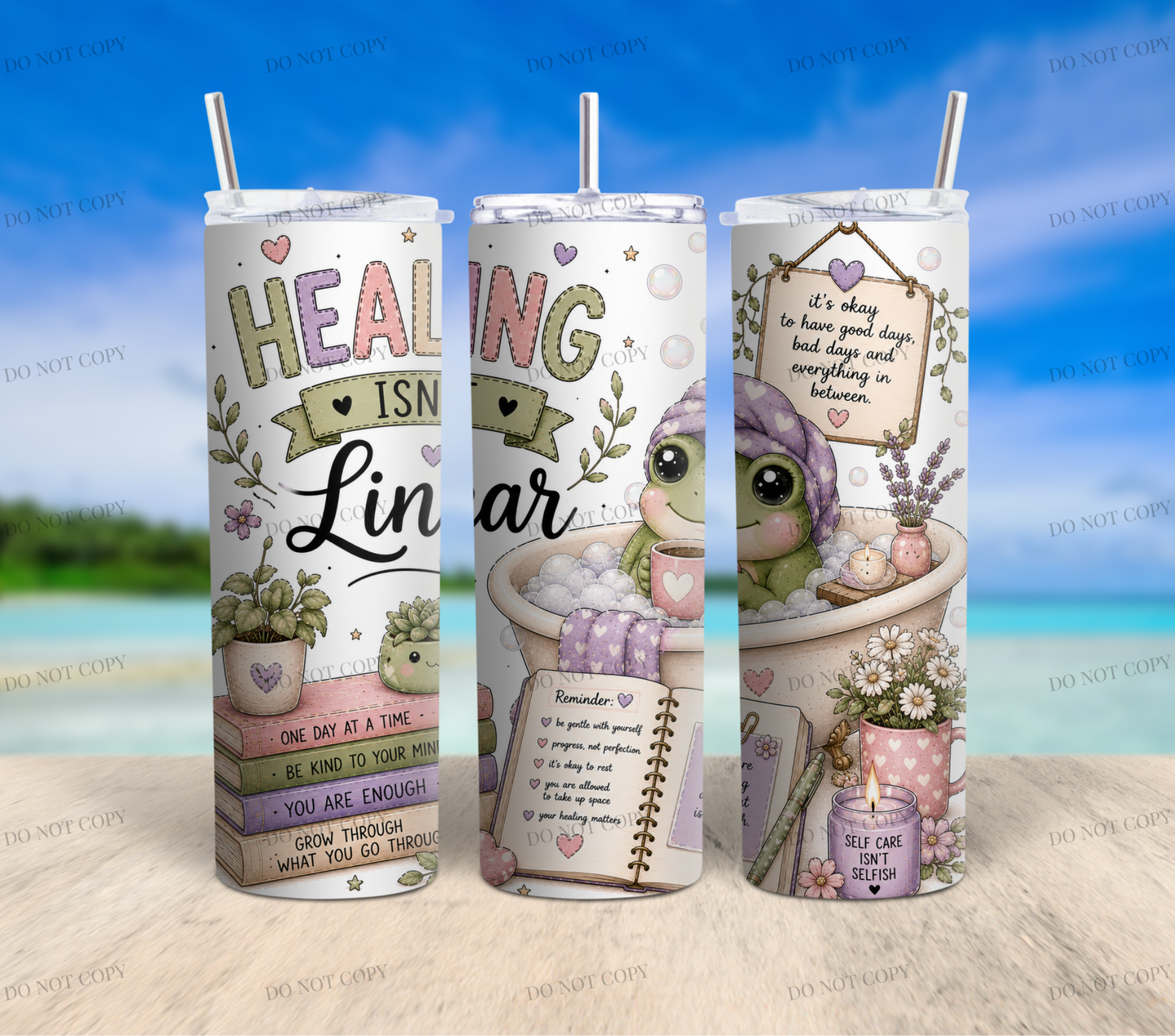 Mental Health Frog Collection | 10 Inspirational 20oz Skinny Tumbler Wrap PNG Bundle