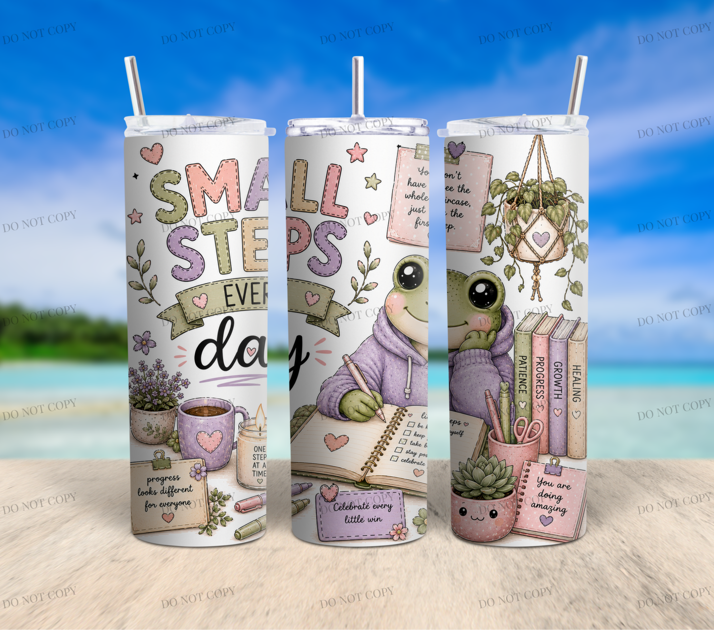 Mental Health Frog Collection | 10 Inspirational 20oz Skinny Tumbler Wrap PNG Bundle