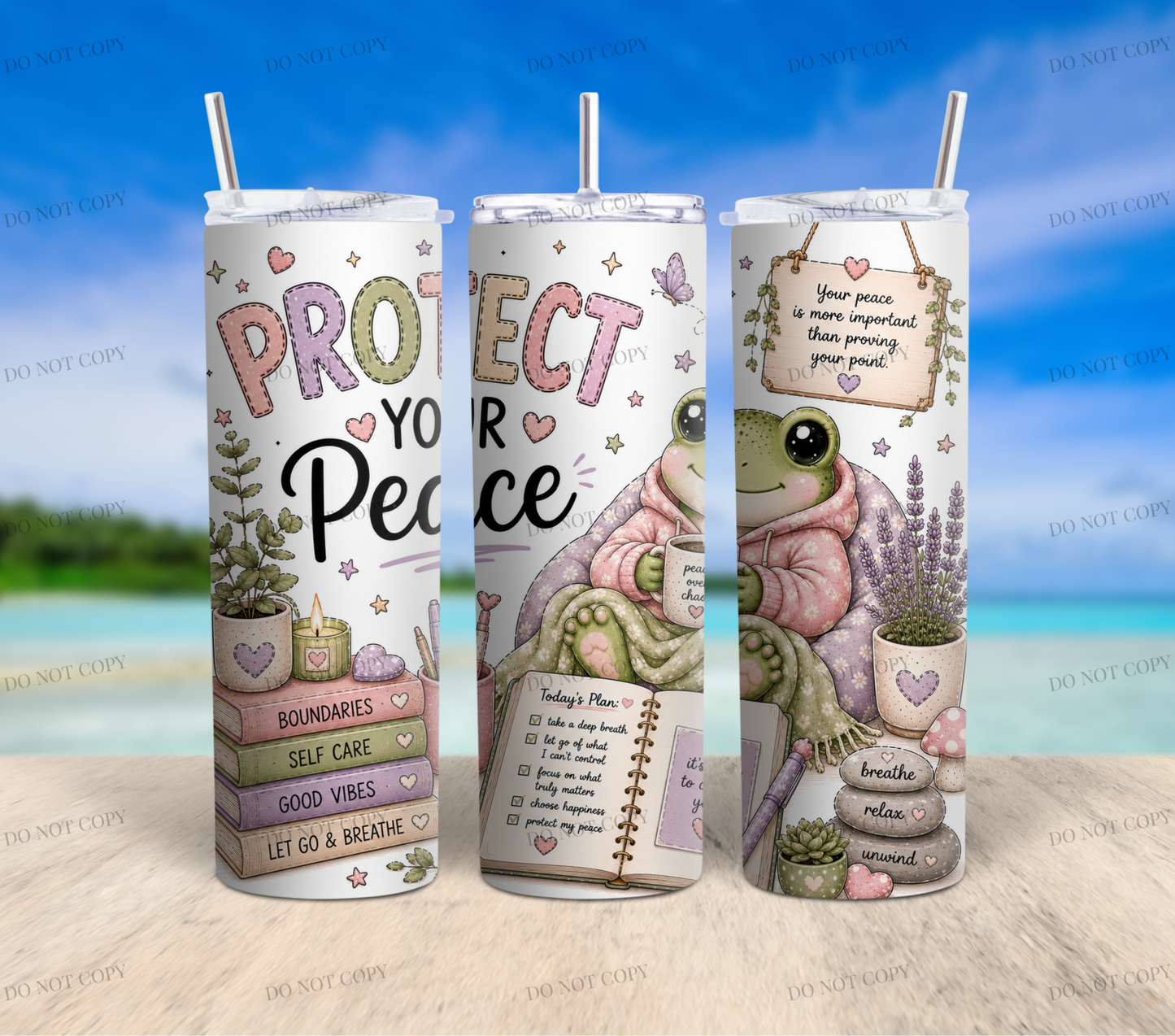 Mental Health Frog Collection | 10 Inspirational 20oz Skinny Tumbler Wrap PNG Bundle