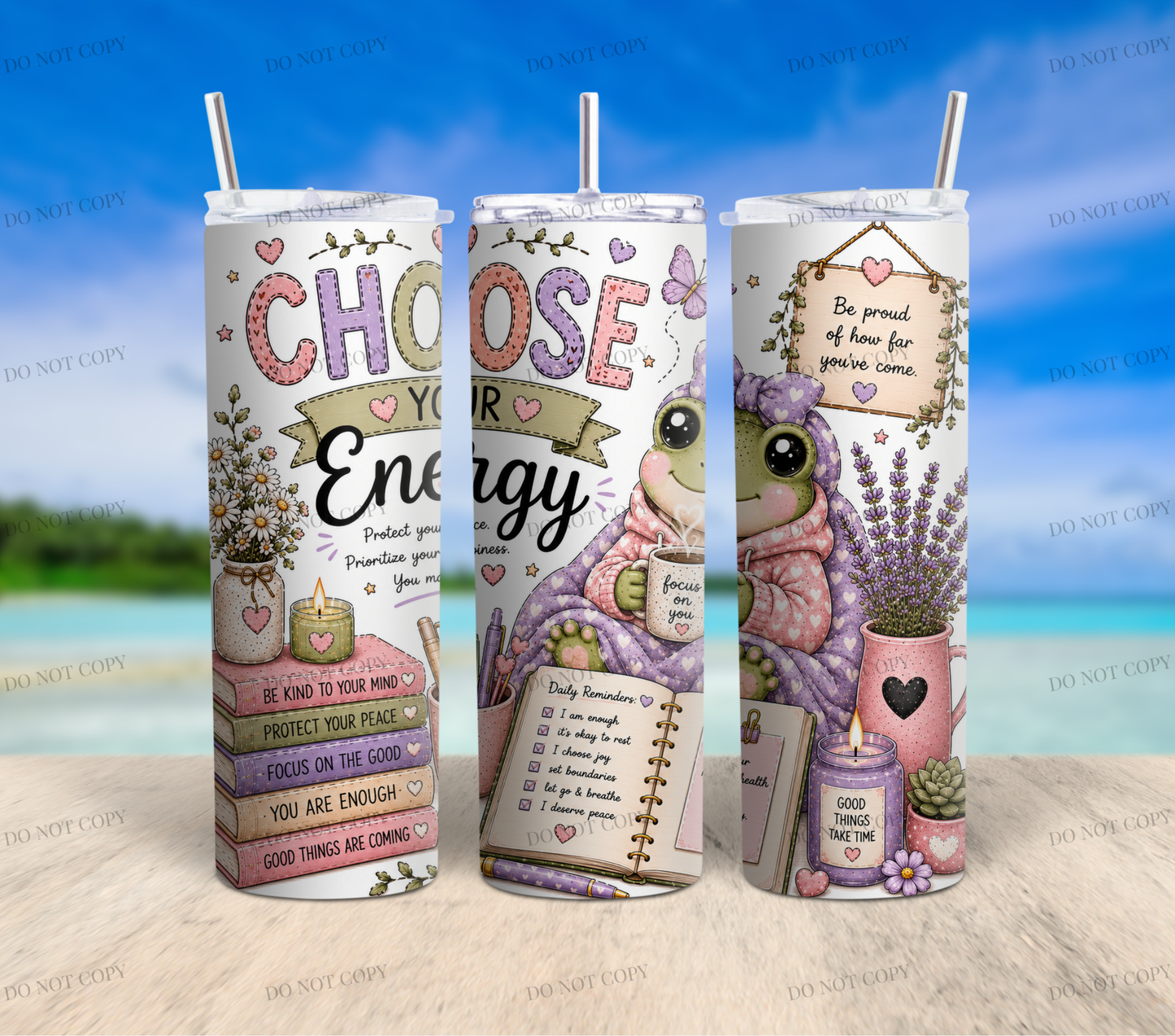 Mental Health Frog Collection | 10 Inspirational 20oz Skinny Tumbler Wrap PNG Bundle