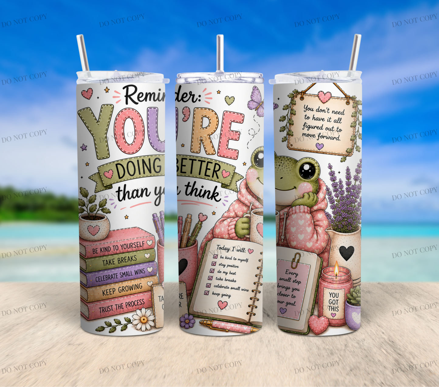 Mental Health Frog Collection | 10 Inspirational 20oz Skinny Tumbler Wrap PNG Bundle