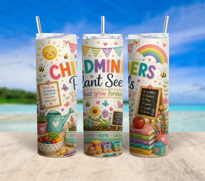 Childminder 20oz Skinny Tumbler Collection | 10 Ready-to-Sell Sublimation Wrap Designs + 1 FREE Bonus Design