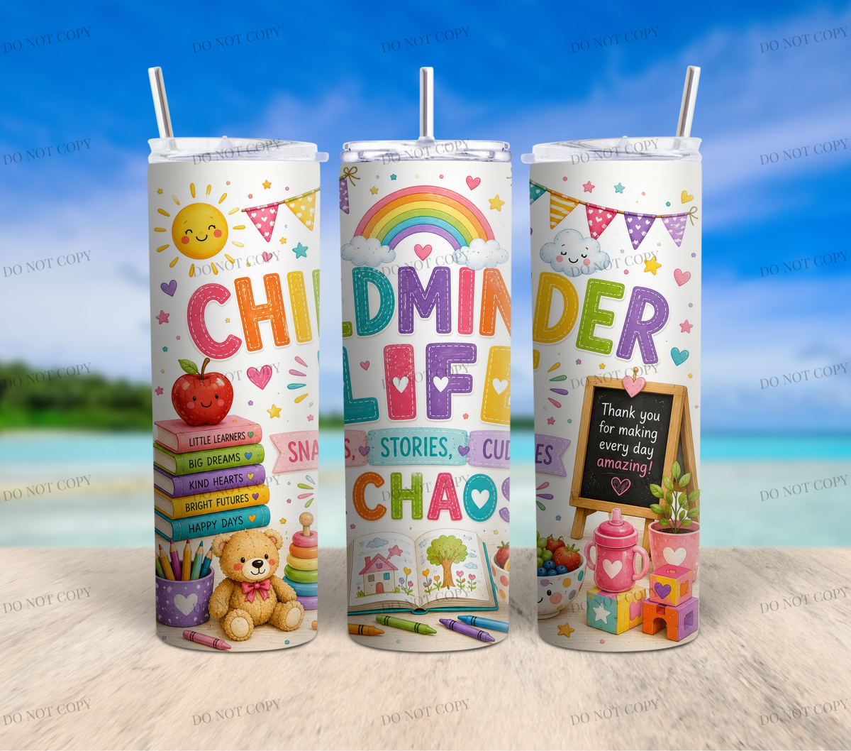 Childminder 20oz Skinny Tumbler Collection | 10 Ready-to-Sell Sublimation Wrap Designs + 1 FREE Bonus Design