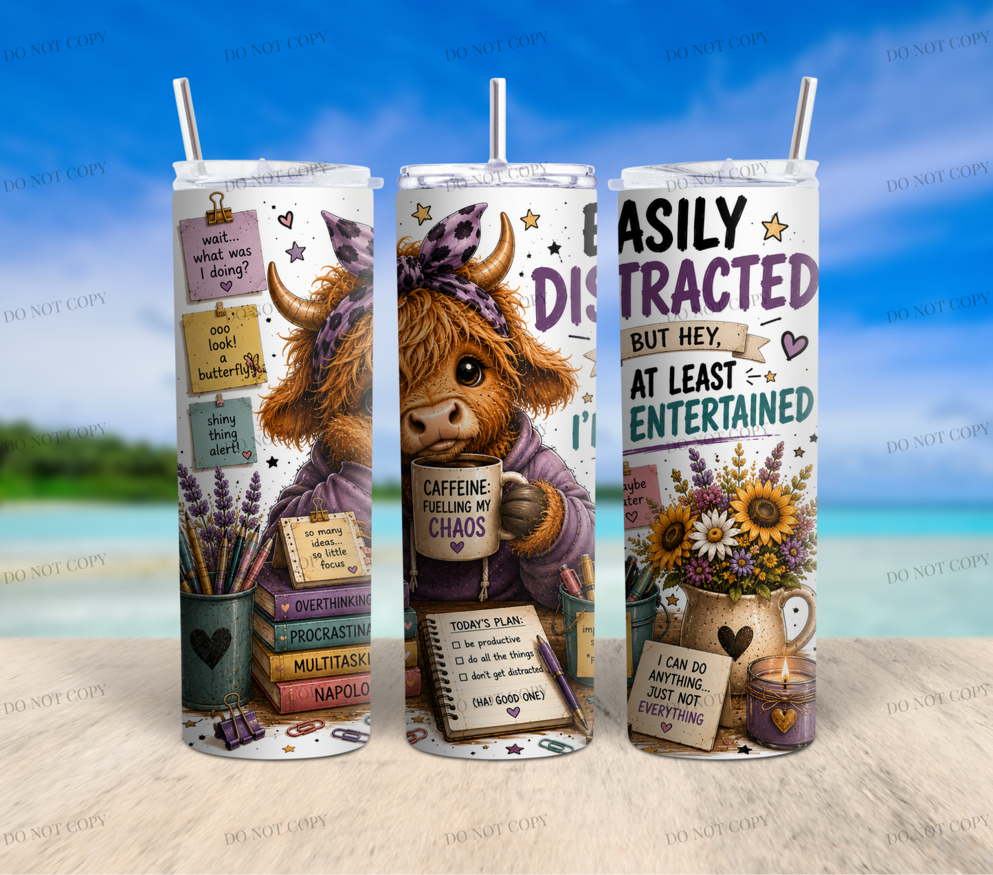 Highland Cow Chaos Collection | 10 Funny Highland Cow PNG Tumbler Wrap Designs | 20oz Sublimation Bundle