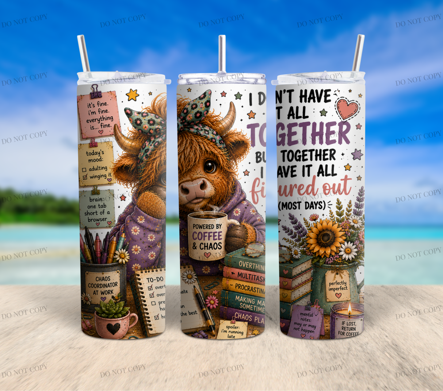 Highland Cow Chaos Collection | 10 Funny Highland Cow PNG Tumbler Wrap Designs | 20oz Sublimation Bundle