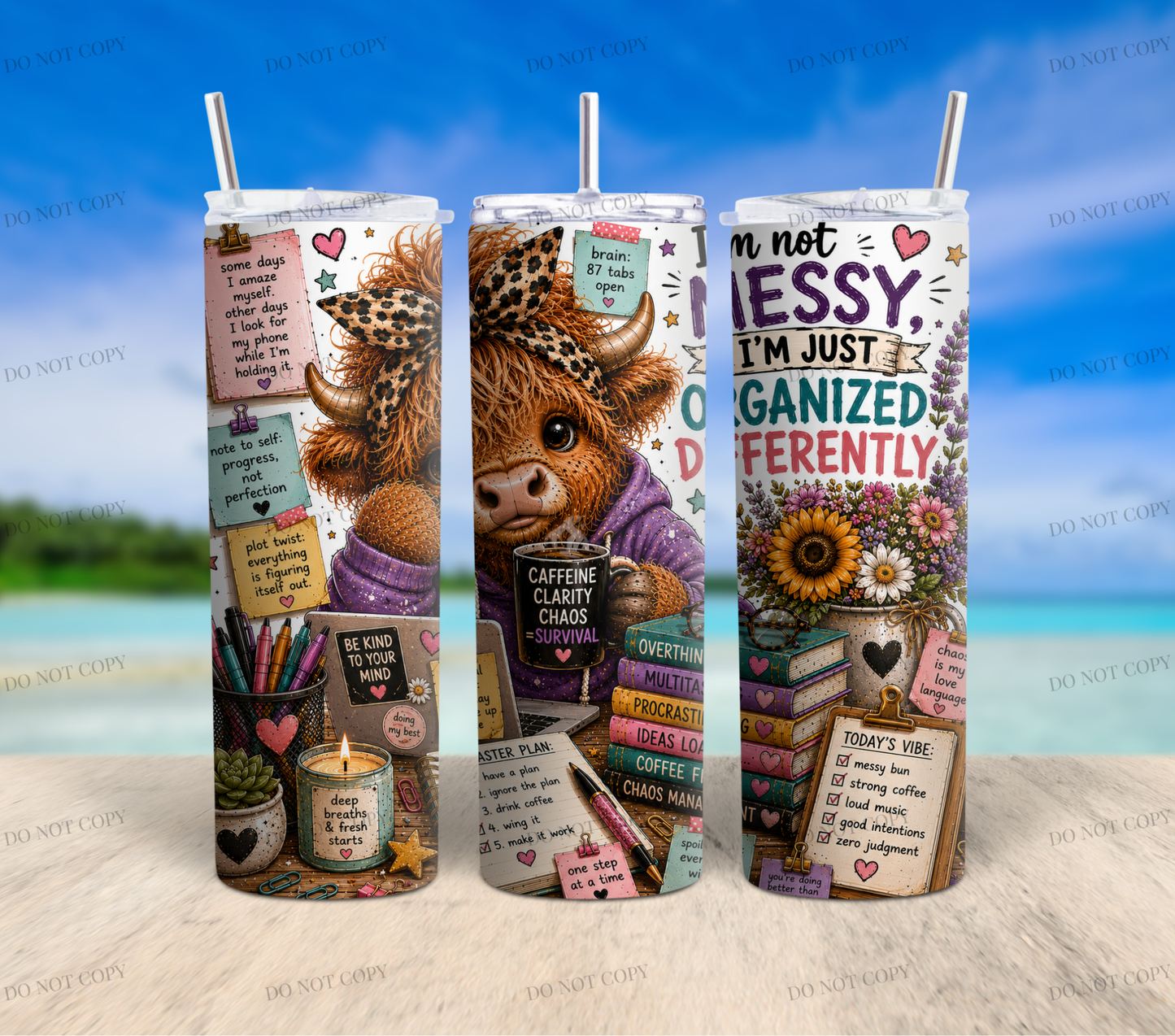 Highland Cow Chaos Collection | 10 Funny Highland Cow PNG Tumbler Wrap Designs | 20oz Sublimation Bundle