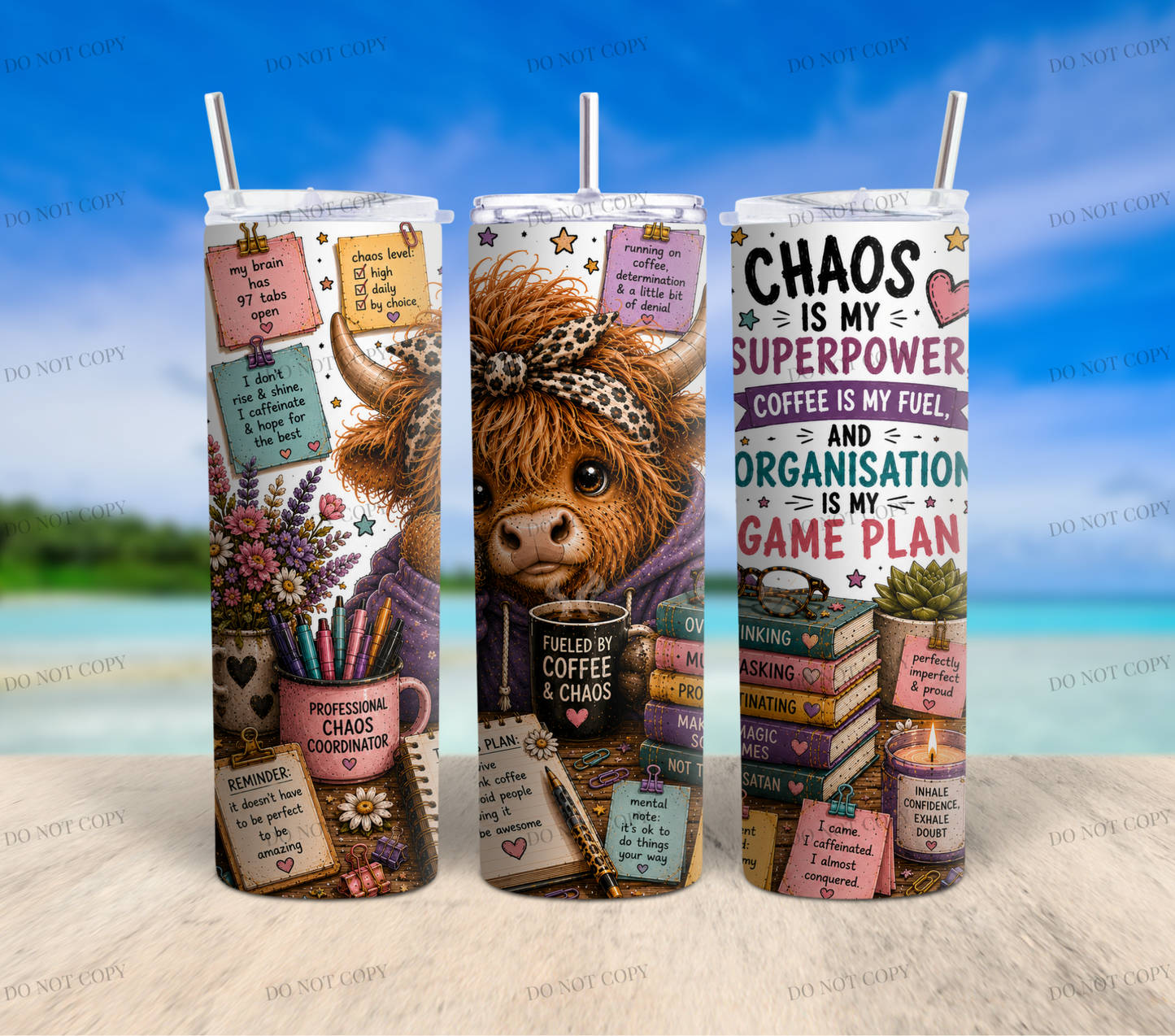 Highland Cow Chaos Collection | 10 Funny Highland Cow PNG Tumbler Wrap Designs | 20oz Sublimation Bundle