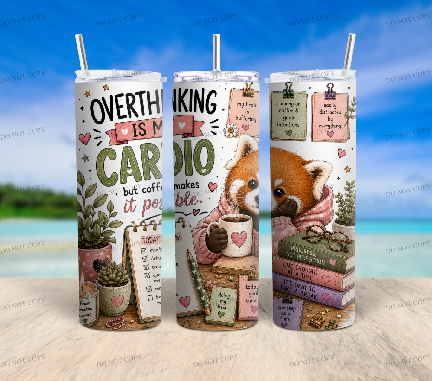 Red Panda Overthinkers Club | 10 PNG Tumbler Wrap Bundle | 20oz Skinny Sublimation Designs | Cute Mental Health Quotes | 300 DPI