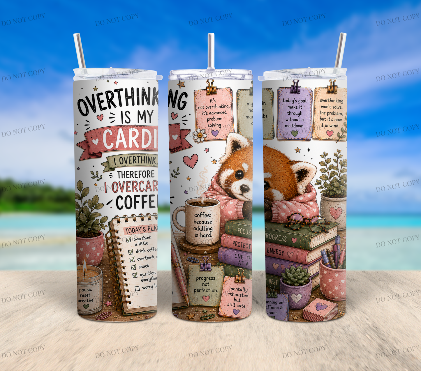 Red Panda Overthinkers Club | 10 PNG Tumbler Wrap Bundle | 20oz Skinny Sublimation Designs | Cute Mental Health Quotes | 300 DPI