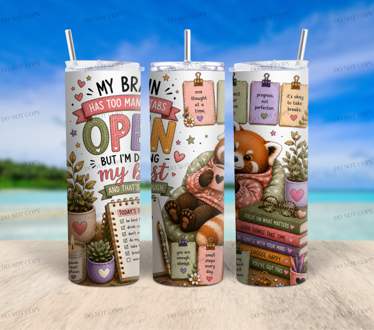 Red Panda Overthinkers Club | 10 PNG Tumbler Wrap Bundle | 20oz Skinny Sublimation Designs | Cute Mental Health Quotes | 300 DPI