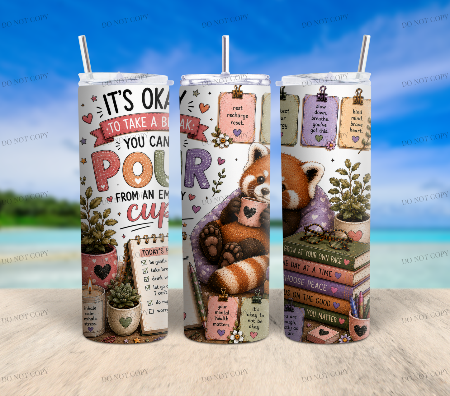 Red Panda Overthinkers Club | 10 PNG Tumbler Wrap Bundle | 20oz Skinny Sublimation Designs | Cute Mental Health Quotes | 300 DPI