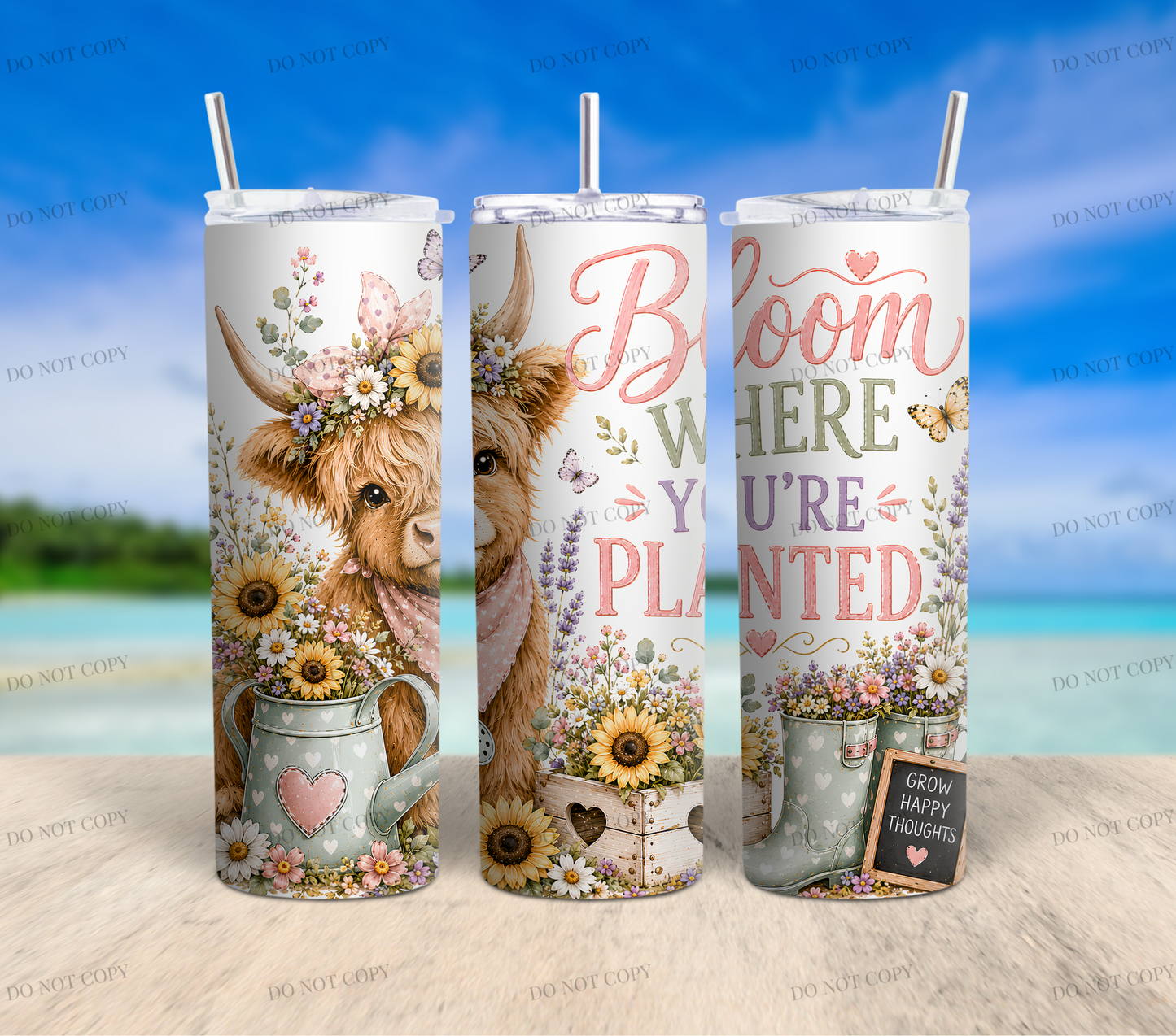 Sunflower Highland Cow PNG Bundle | 10 Garden Quote Tumbler Wraps | 20oz Skinny Sublimation Designs | Cute Floral Cow PNG | 300 DPI