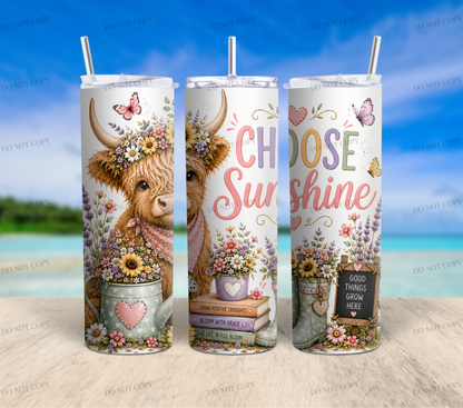 Sunflower Highland Cow PNG Bundle | 10 Garden Quote Tumbler Wraps | 20oz Skinny Sublimation Designs | Cute Floral Cow PNG | 300 DPI