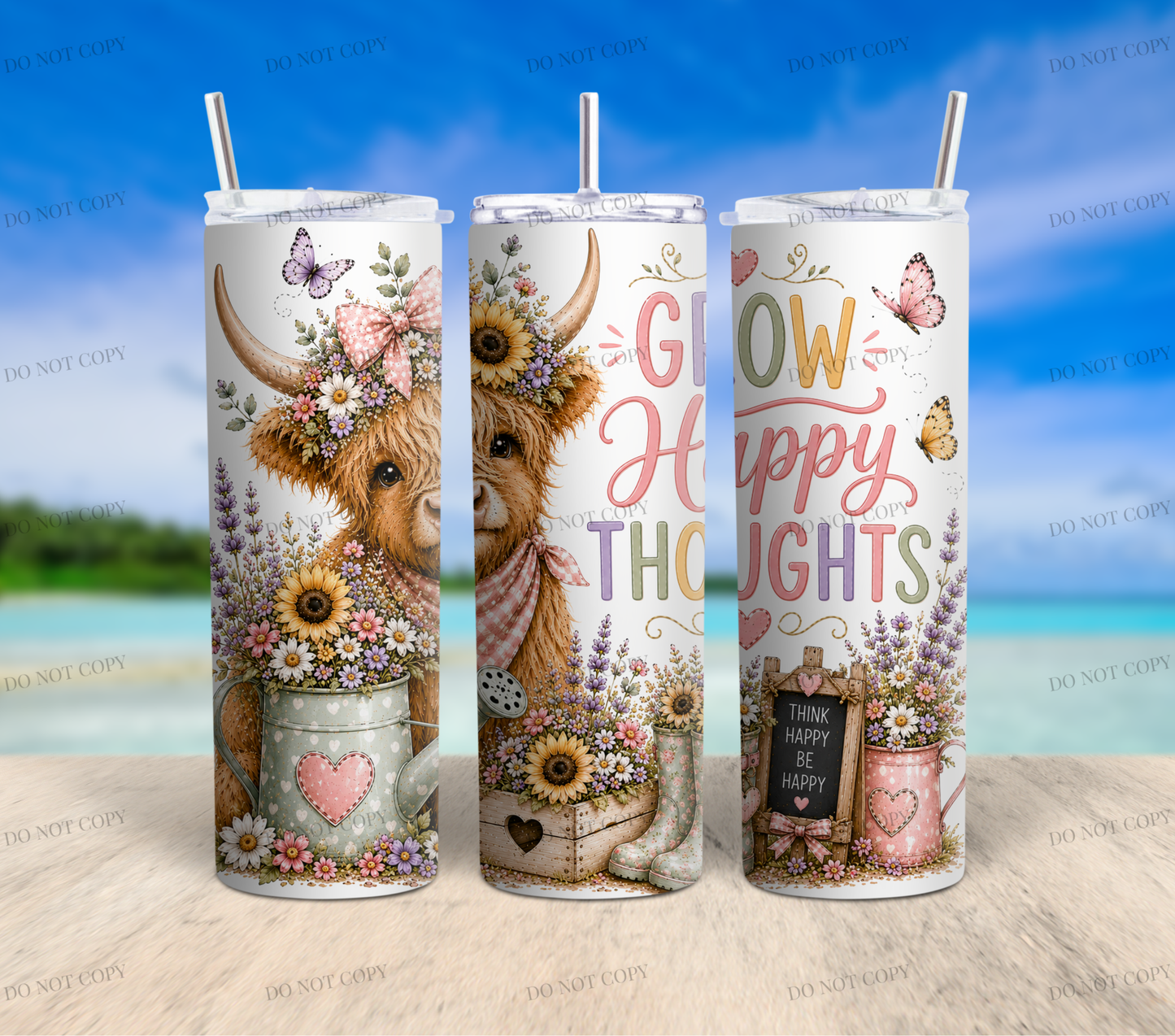 Sunflower Highland Cow PNG Bundle | 10 Garden Quote Tumbler Wraps | 20oz Skinny Sublimation Designs | Cute Floral Cow PNG | 300 DPI