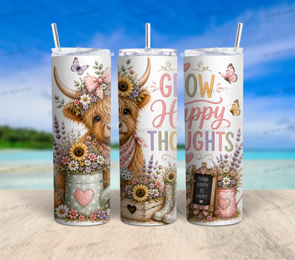 Sunflower Highland Cow PNG Bundle | 10 Garden Quote Tumbler Wraps | 20oz Skinny Sublimation Designs | Cute Floral Cow PNG | 300 DPI