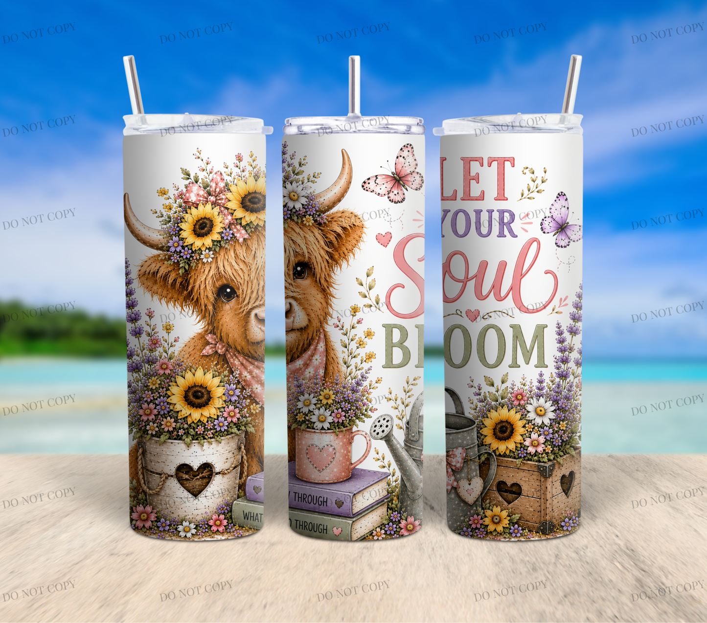 Sunflower Highland Cow PNG Bundle | 10 Garden Quote Tumbler Wraps | 20oz Skinny Sublimation Designs | Cute Floral Cow PNG | 300 DPI