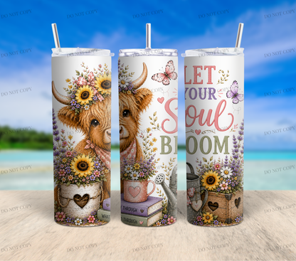 Sunflower Highland Cow PNG Bundle | 10 Garden Quote Tumbler Wraps | 20oz Skinny Sublimation Designs | Cute Floral Cow PNG | 300 DPI