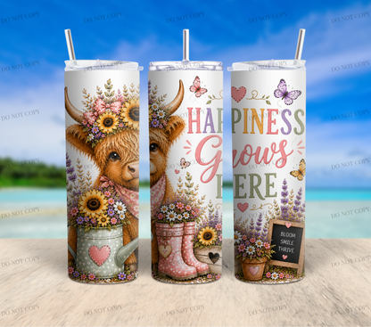 Sunflower Highland Cow PNG Bundle | 10 Garden Quote Tumbler Wraps | 20oz Skinny Sublimation Designs | Cute Floral Cow PNG | 300 DPI