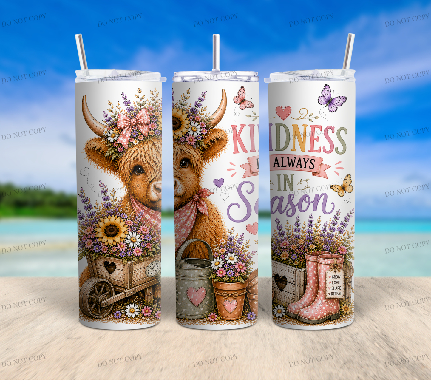 Sunflower Highland Cow PNG Bundle | 10 Garden Quote Tumbler Wraps | 20oz Skinny Sublimation Designs | Cute Floral Cow PNG | 300 DPI