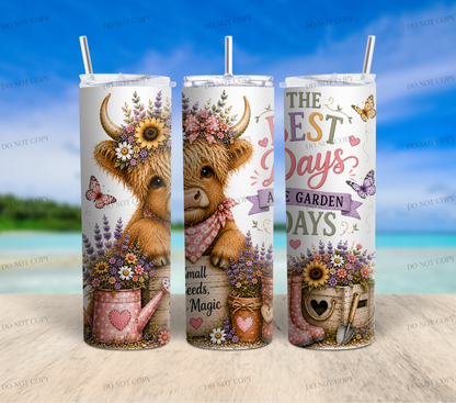 Sunflower Highland Cow PNG Bundle | 10 Garden Quote Tumbler Wraps | 20oz Skinny Sublimation Designs | Cute Floral Cow PNG | 300 DPI