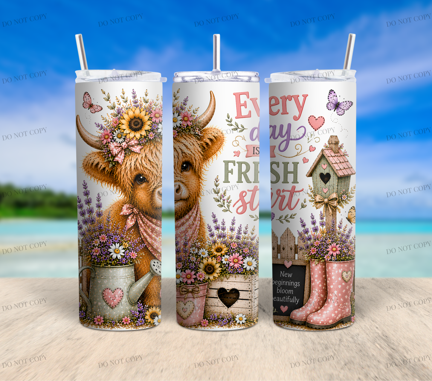 Sunflower Highland Cow PNG Bundle | 10 Garden Quote Tumbler Wraps | 20oz Skinny Sublimation Designs | Cute Floral Cow PNG | 300 DPI