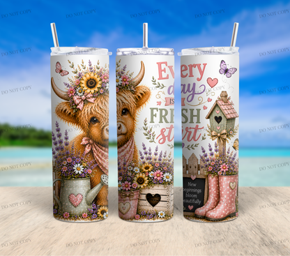 Sunflower Highland Cow PNG Bundle | 10 Garden Quote Tumbler Wraps | 20oz Skinny Sublimation Designs | Cute Floral Cow PNG | 300 DPI