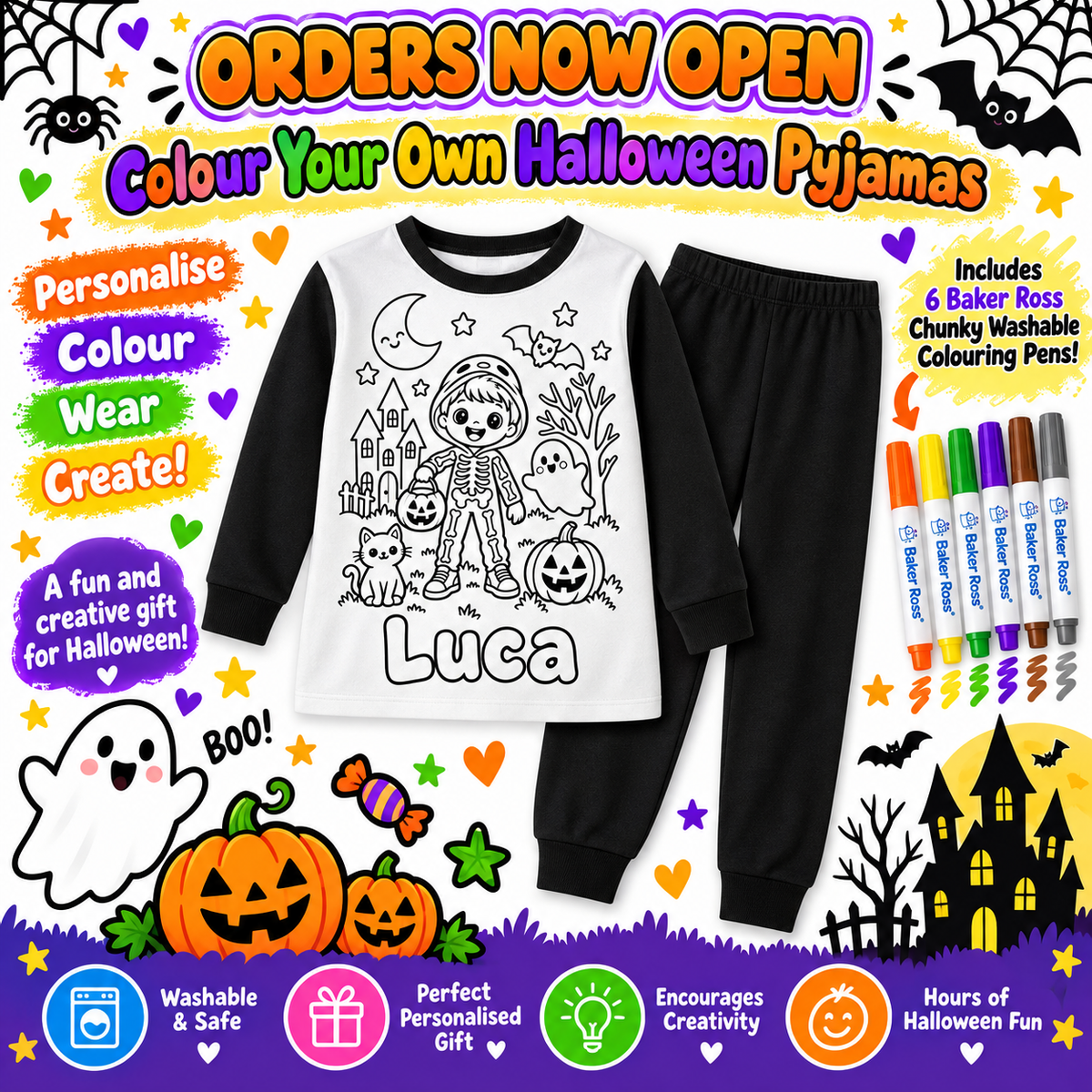 COLOUR YOUR OWN HALLOWEEN PYJAMAS