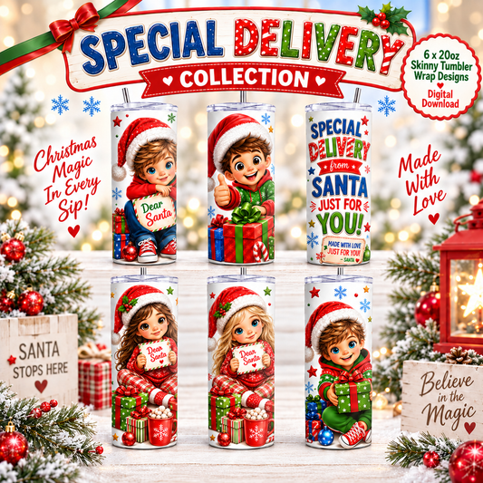 Special Delivery Christmas Tumbler Wrap Collection – 6 Digital Designs