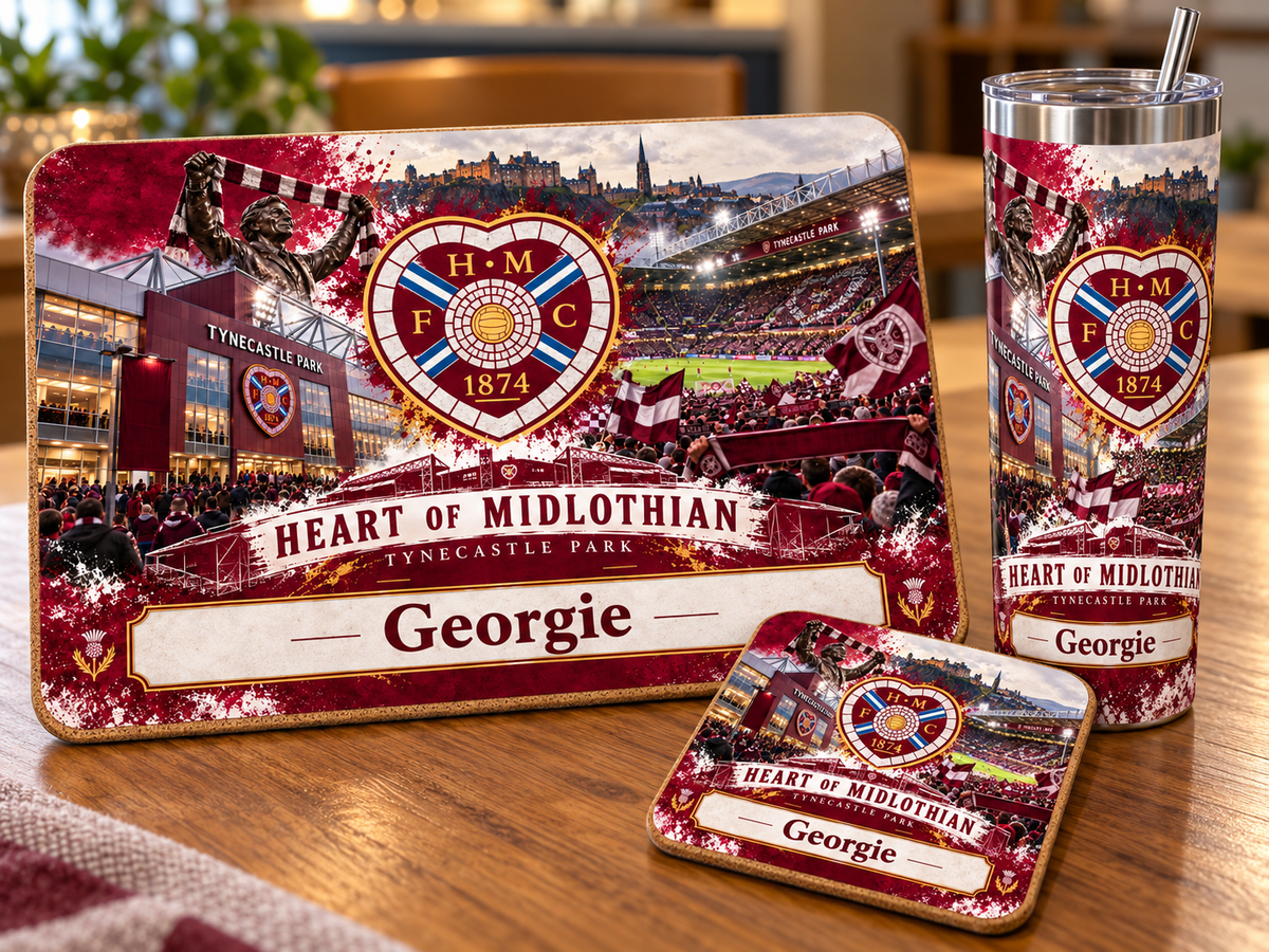 Footie tablemat, coaster and tumbler set