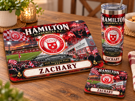 Footie tablemat, coaster and tumbler set