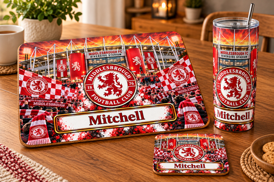 Footie tablemat, coaster and tumbler set