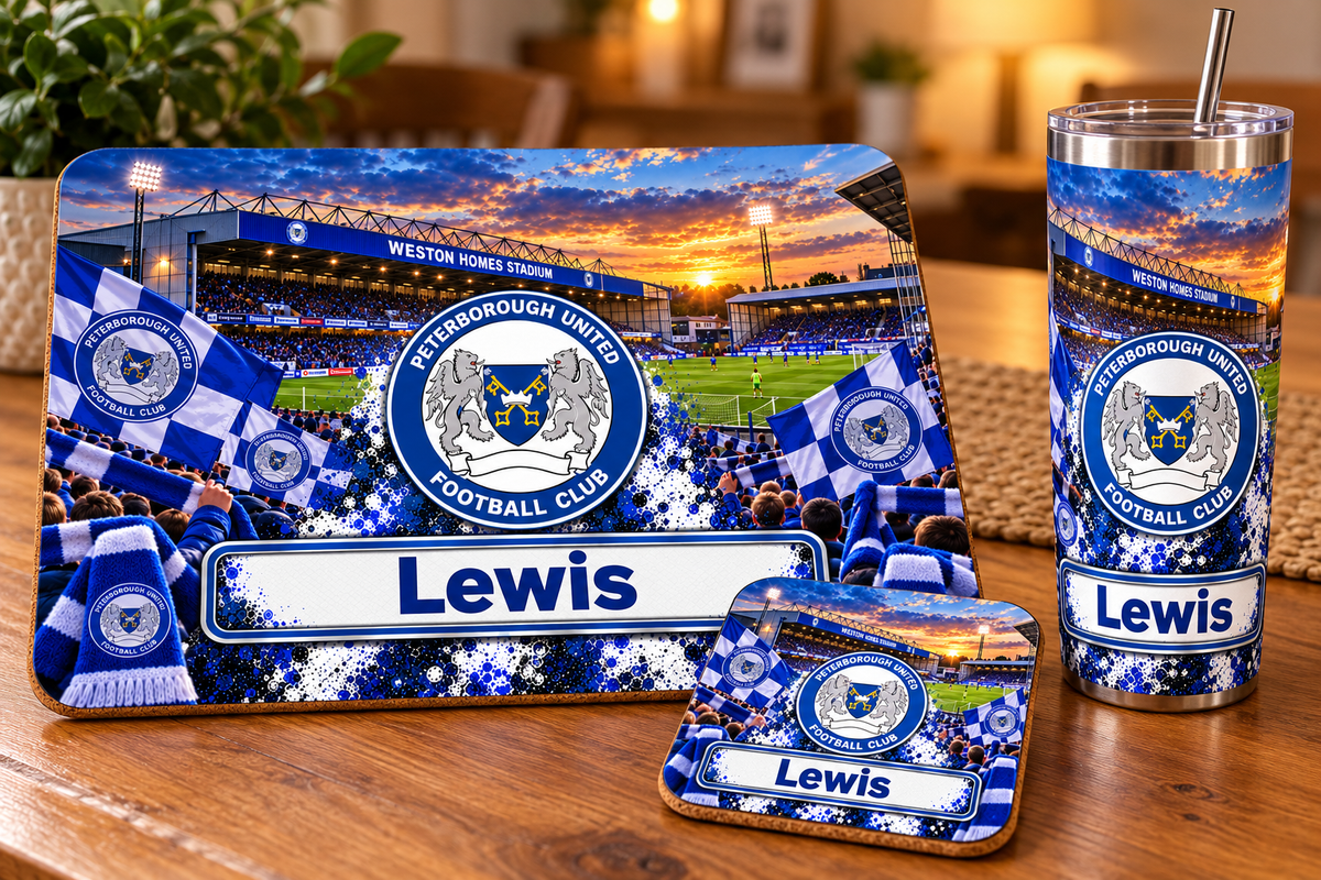 Footie tablemat, coaster and tumbler set