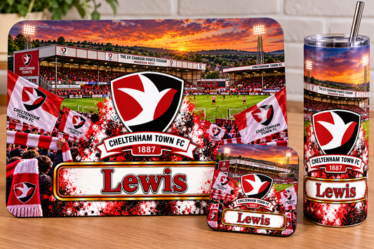 Footie tablemat, coaster and tumbler set