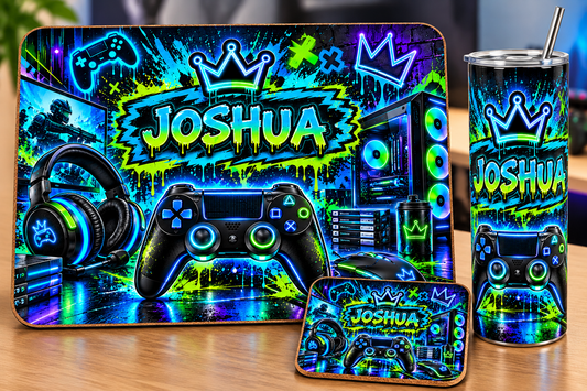 Gaming tablemat, coaster and tumbler set
