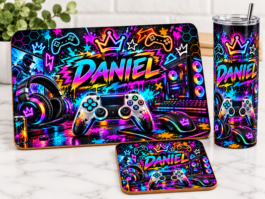 Gaming tablemat, coaster and tumbler set