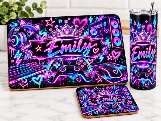 Gaming tablemat, coaster and tumbler set