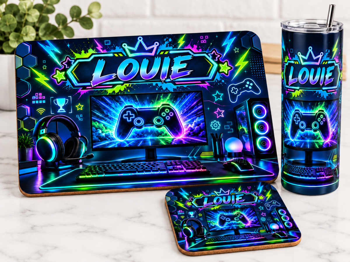 Gaming tablemat, coaster and tumbler set