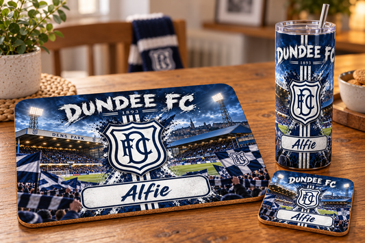 Footie tablemat, coaster and tumbler set
