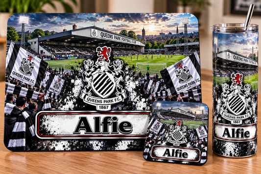 Footie tablemat, coaster and tumbler set