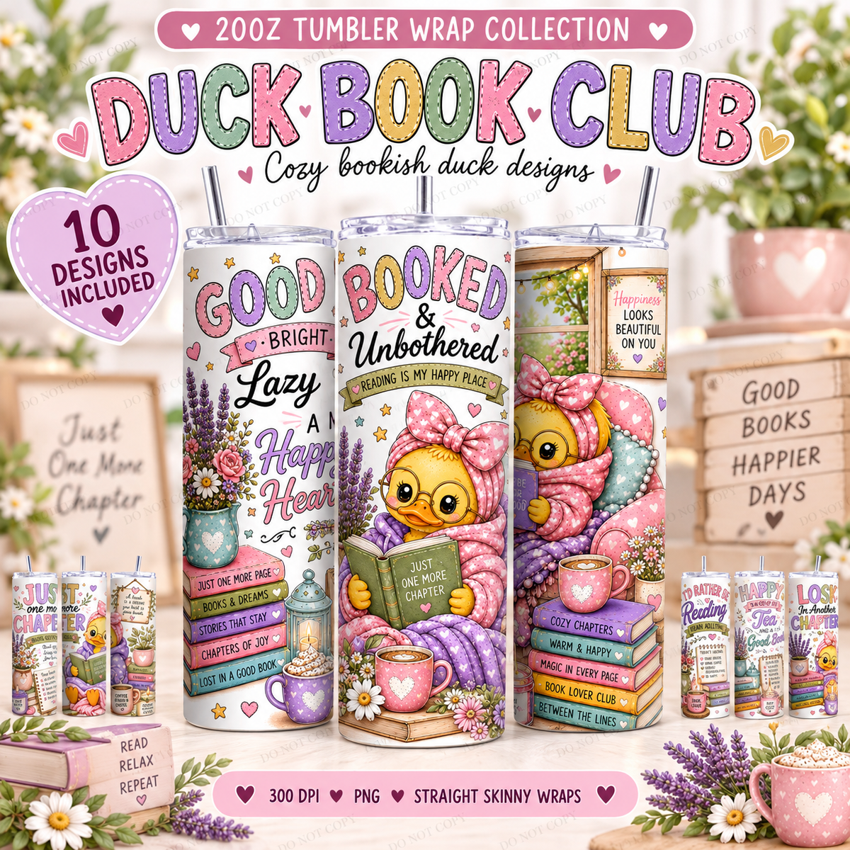 Duck Book Club Tumbler Wrap Bundle | 11 Book Lover Designs | 20oz Digital Download | Commercial Use for Physical Products