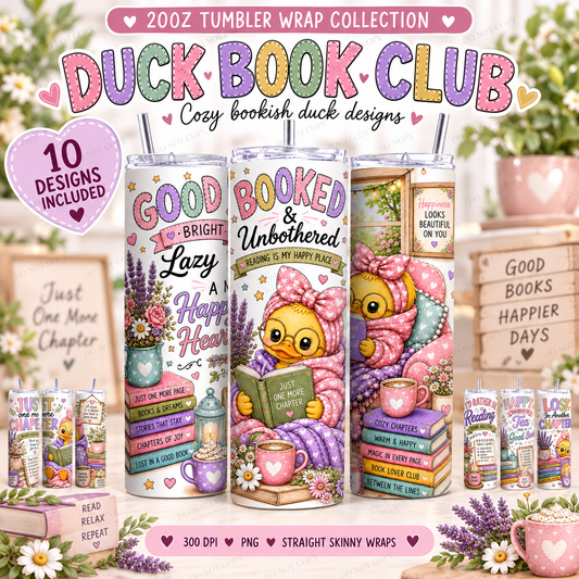 Duck Book Club Tumbler Wrap Bundle | 11 Book Lover Designs | 20oz Digital Download | Commercial Use for Physical Products